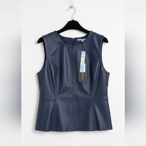 Blue Leather Sleeveless Tank